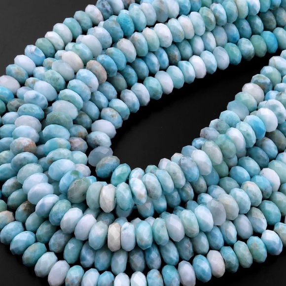 B60. Rare Faceted Blue Larimar Bracelet 8-9mm Rondelle Gem, Handmade in Maui - Picture 3 of 6